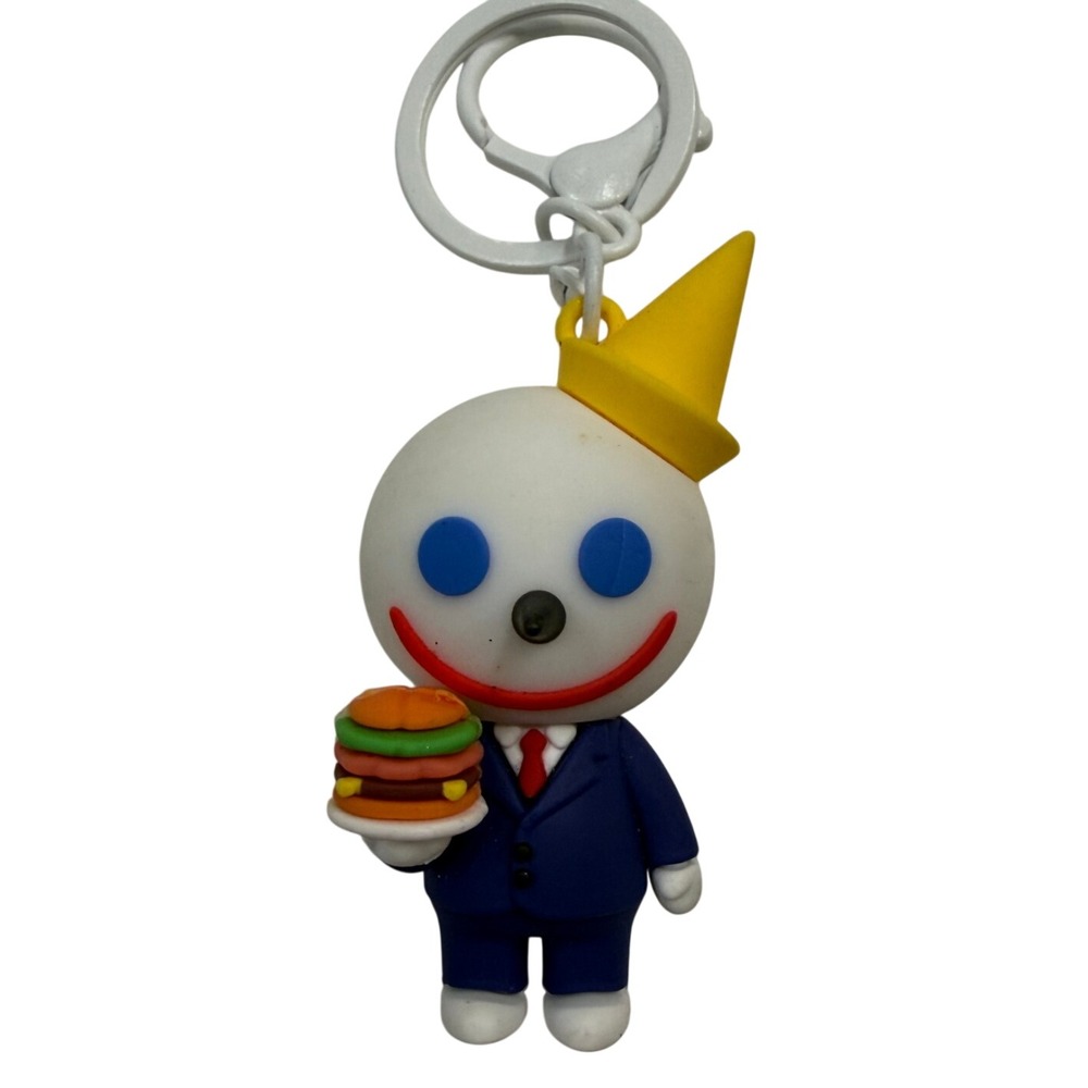 Jack in the Box Mascot Keychain Figure Blue Suit Burger Yellow Hat Fast Food